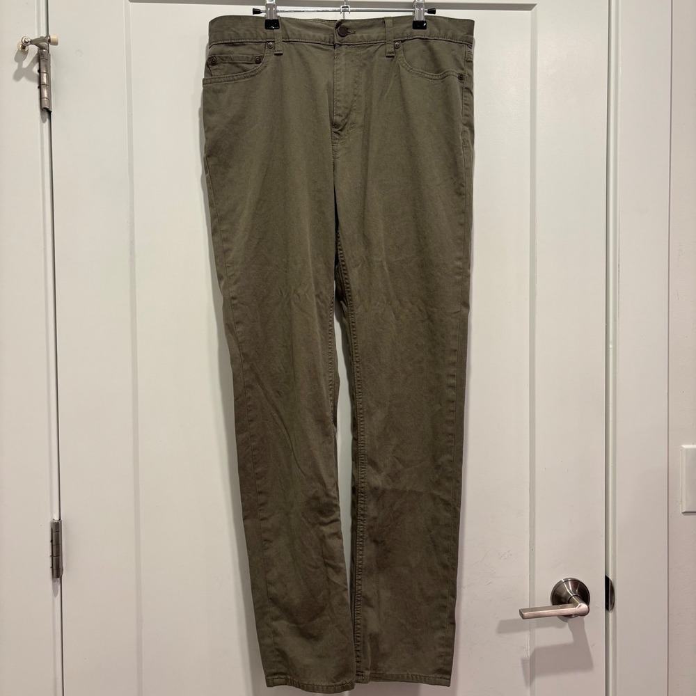 Banana Republic Slim Fit Linen Blend Pants Mens 33x32 Olive Green 5-Pocket Chino